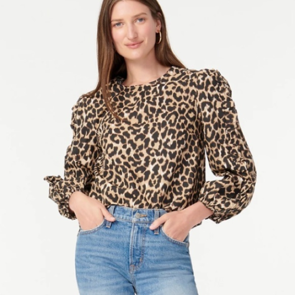 J.Crew Ruffle-sleeve top in leopard